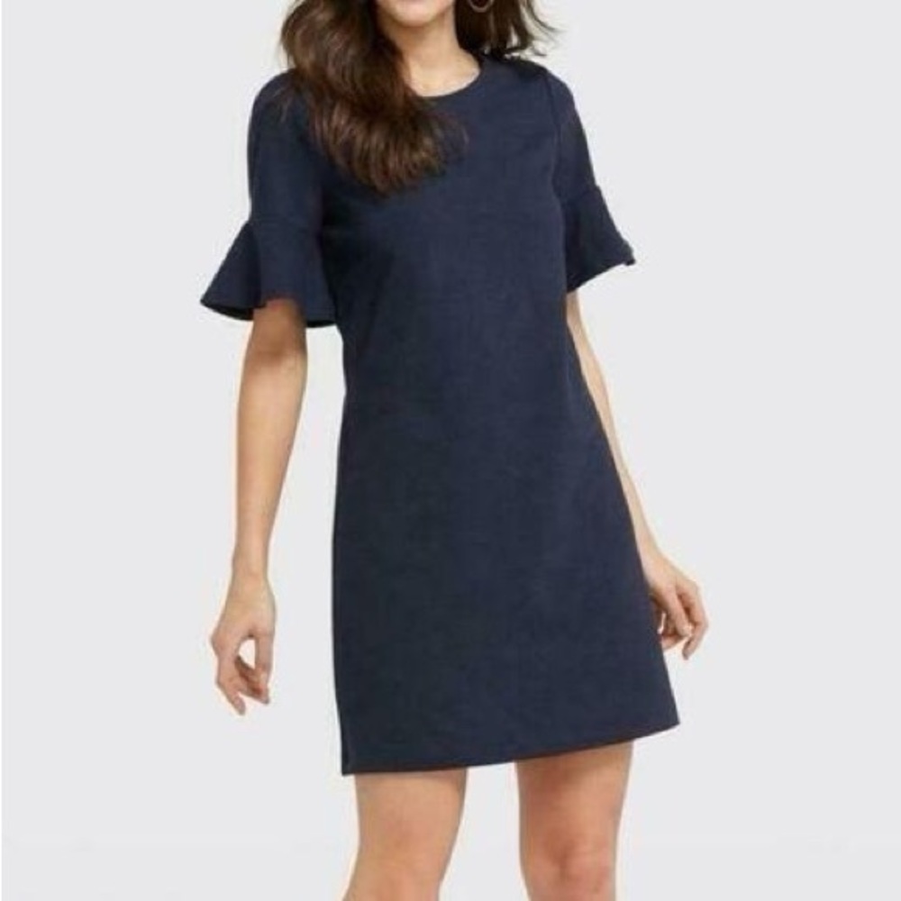 NWOT Draper James Bell Sleeve Shift Navy Dress with Button Accents